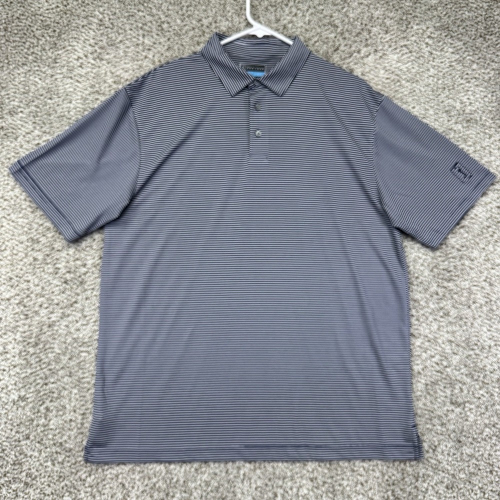 PGA TOUR Polo Shirt Men's Size Large Blue White Stripes Performance Golf Stretch